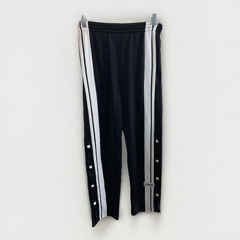 Victoria Secret PINK Black And White Snap‎ Bottom Track Pants XS Sport Y2K